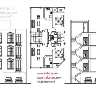 نقشه آپارتمان حدود 110 متری ( 8 * 14 ) یک خوابه